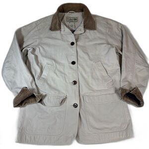 Vintage LL Bean Chore Barn Jacket Womens M Tan Barn Coat Corduroy Collar Lined